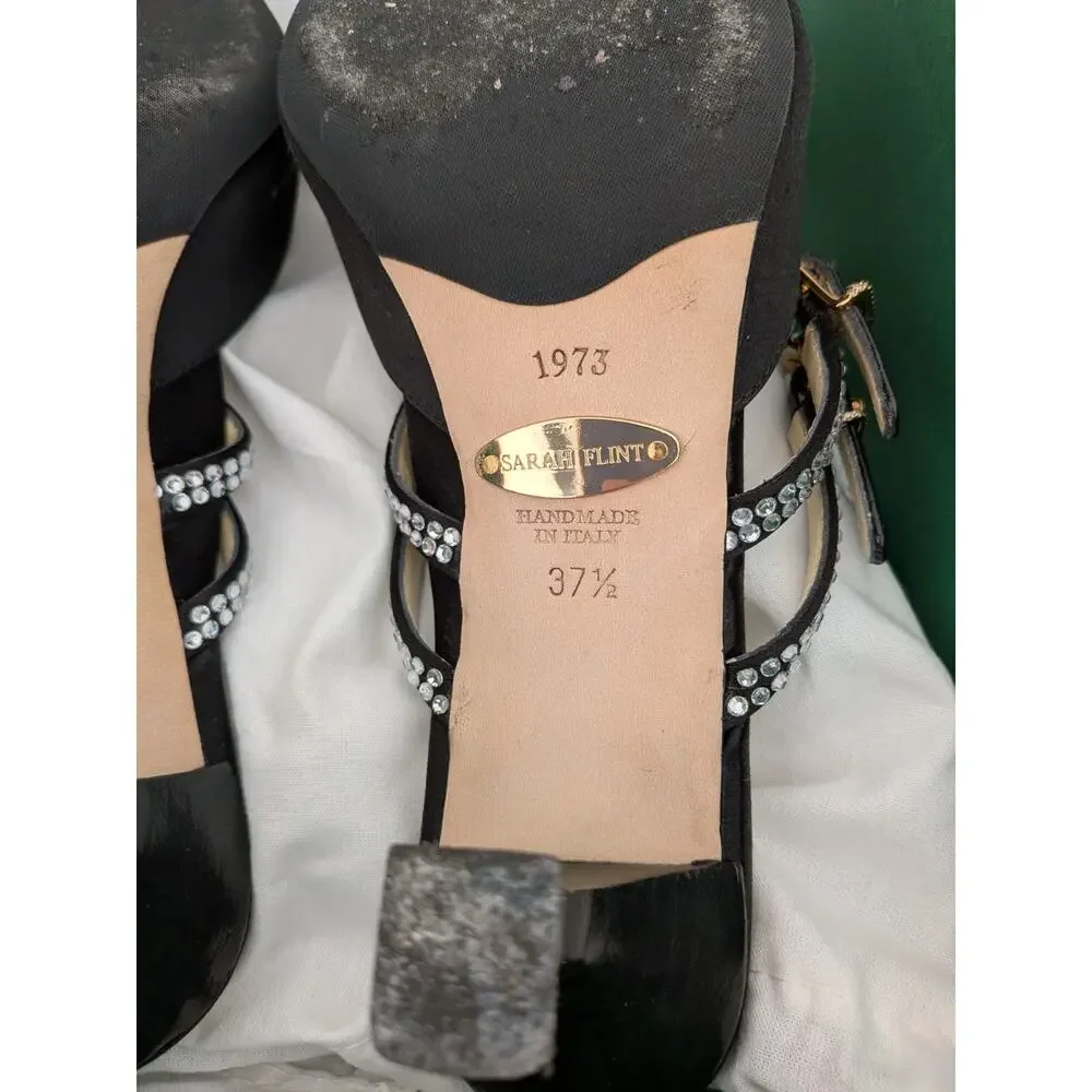 Sarah Flint Black Satin Kitten Mules 7.5 EUC